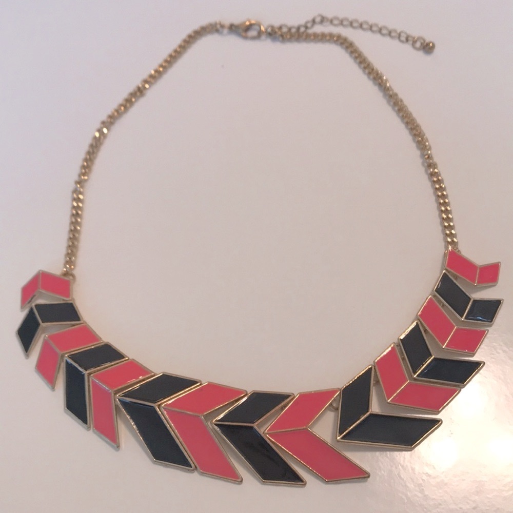 Geometric Arrow Statement Necklace Pink & Black Gold Tone